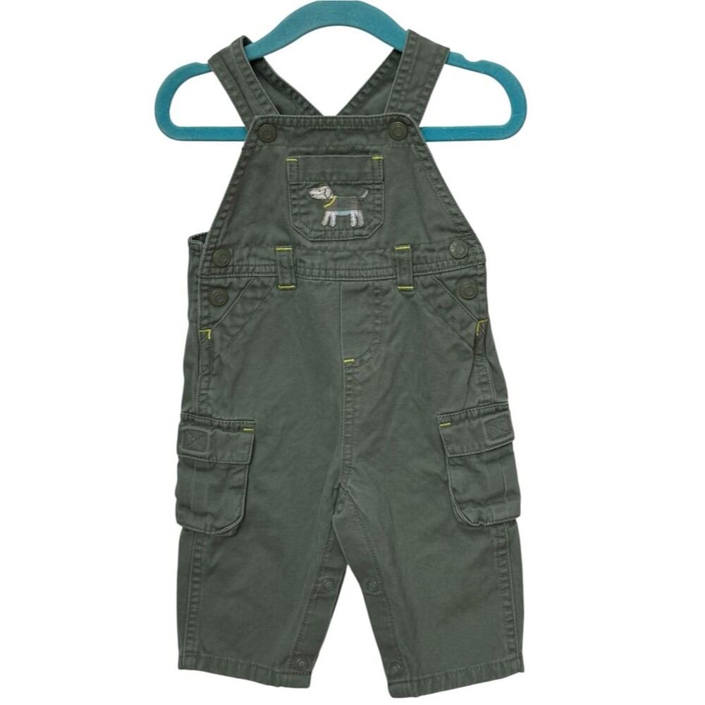 Carter’s Baby Boys Kids Green Dog Embroidered Cotton Overalls. 6 Months.